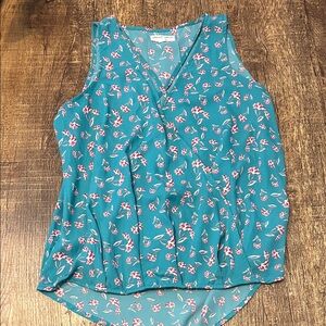 Grayson Threads Teal Floral V-Neck Blouse